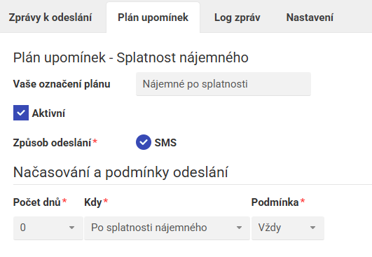 Nastavení automatických SMS upomínek nájemného v aplikaci Repilot